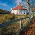 An octagonal barn with an ornate cupola in Harrison County, Ohio near Moorefield.