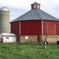This octagonal barn with a stone base is located near Plain in Sauk County, Wisconsin.