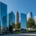 Downtown Cleveland framed by mirrored towers near City Hall
