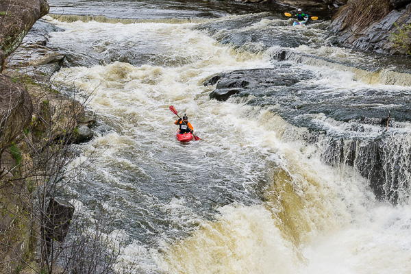 Kayakers Approaching Rookie Drop Falls in the Cuyahoga River Gorge